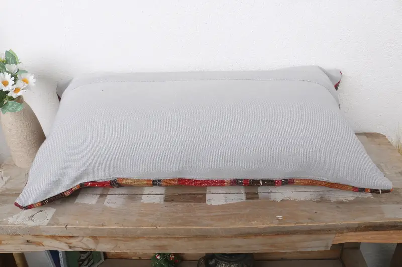 Cushion Cover, Ethnical Kilim Rug Pillow, 12x24 Red Pillow, Throw Kilim Pillow, Kilim Pillow, Armchair Pillow Sham, Shabby Chic Pillow Case - 7