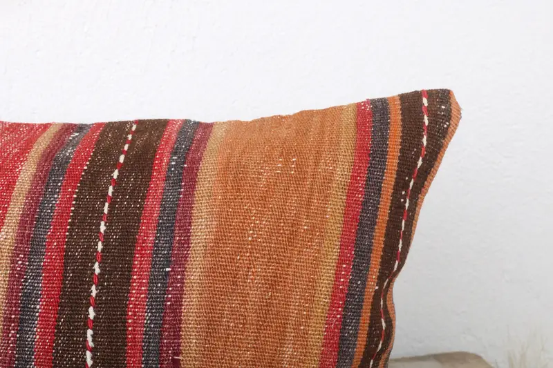 Cushion Cover, Ethnical Kilim Rug Pillow, 12x24 Red Pillow, Throw Kilim Pillow, Kilim Pillow, Armchair Pillow Sham, Shabby Chic Pillow Case - 4