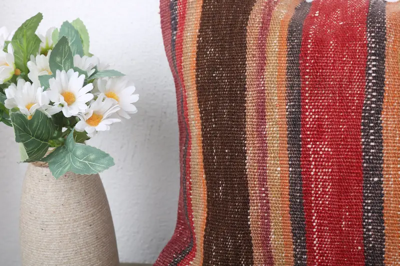 Cushion Cover, Ethnical Kilim Rug Pillow, 12x24 Red Pillow, Throw Kilim Pillow, Kilim Pillow, Armchair Pillow Sham, Shabby Chic Pillow Case - 5