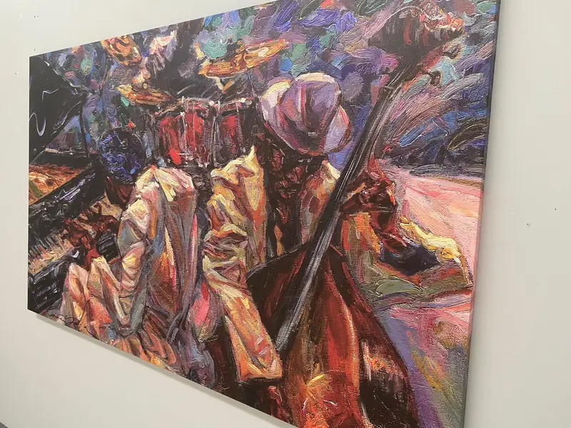 Lienzo Jazz Club: Impresión de escena de sala de música vibrante