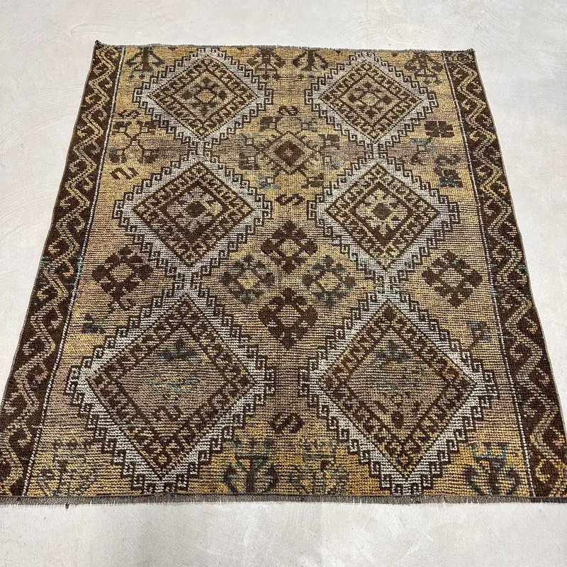 4.4x4.9 ft Rug, Accent Vintage Rug, Brown Oushak Patchwork Rug - 1