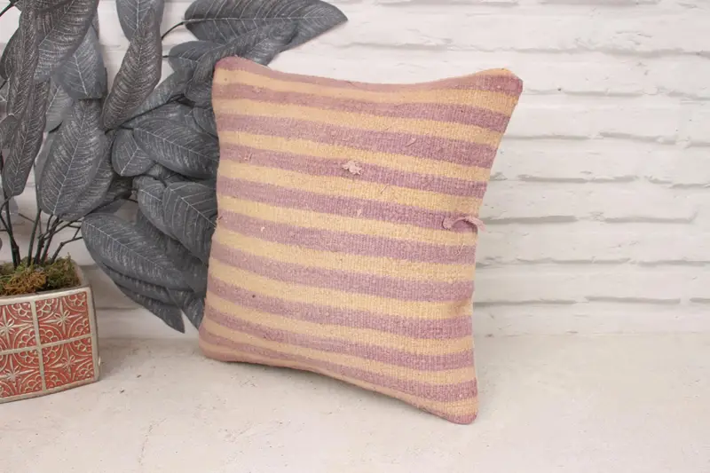 Cushion Cover, Boho Pillow, Southwestern Pillow Sham, Kilim Pillow, Turkish Bench Pillow, 14x14 Beige Cushion, Vintage Kilim Throw Pillow - 4