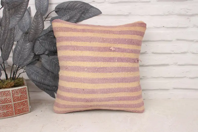 Cushion Cover, Boho Pillow, Southwestern Pillow Sham, Kilim Pillow, Turkish Bench Pillow, 14x14 Beige Cushion, Vintage Kilim Throw Pillow - 1