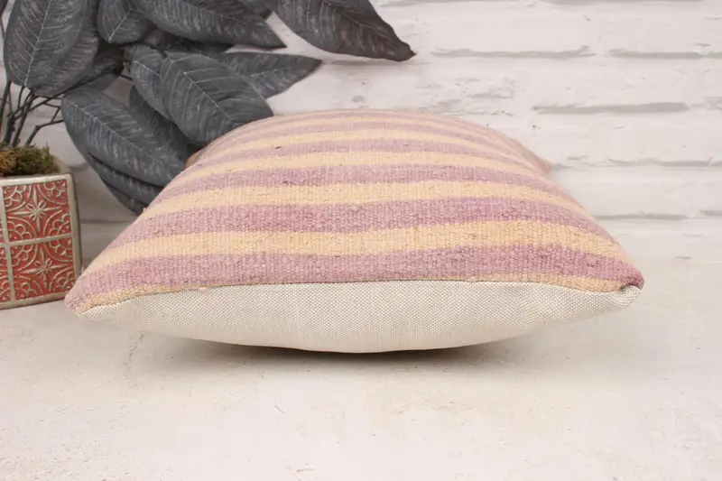 Cushion Cover, Boho Pillow, Southwestern Pillow Sham, Kilim Pillow, Turkish Bench Pillow, 14x14 Beige Cushion, Vintage Kilim Throw Pillow - 5