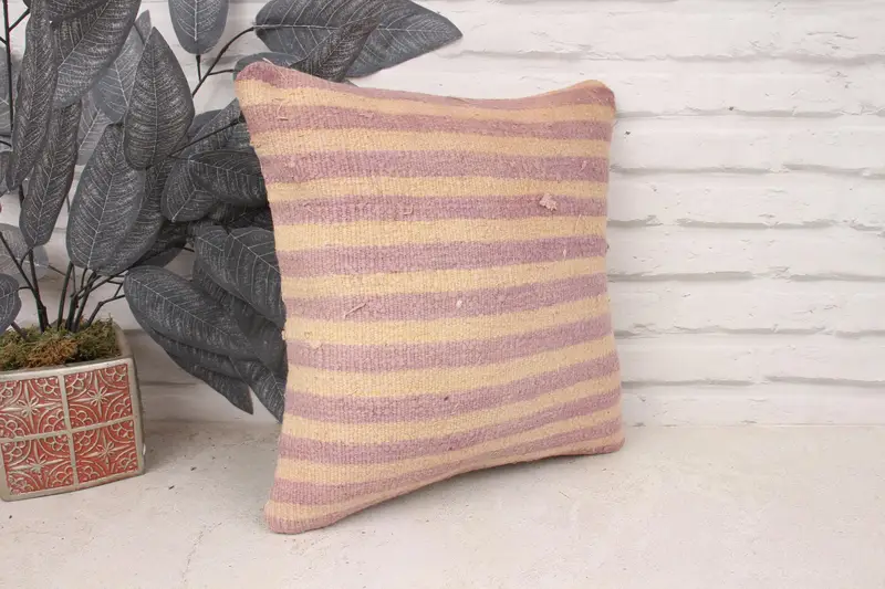 Cushion Cover, Boho Pillow, Southwestern Pillow Sham, Kilim Pillow, Turkish Bench Pillow, 14x14 Beige Cushion, Vintage Kilim Throw Pillow - 3