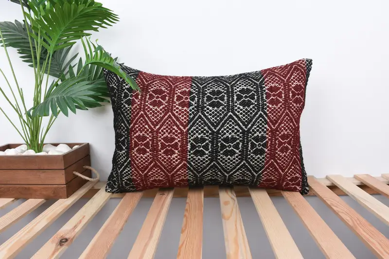 Cushion, Boho Pillow Sham Cover, Interior Designer Pillow, Ethnical Kilim Rug Pillow, 16x24 Blue Pillow Cover, Pattern Throw Cushion - 1