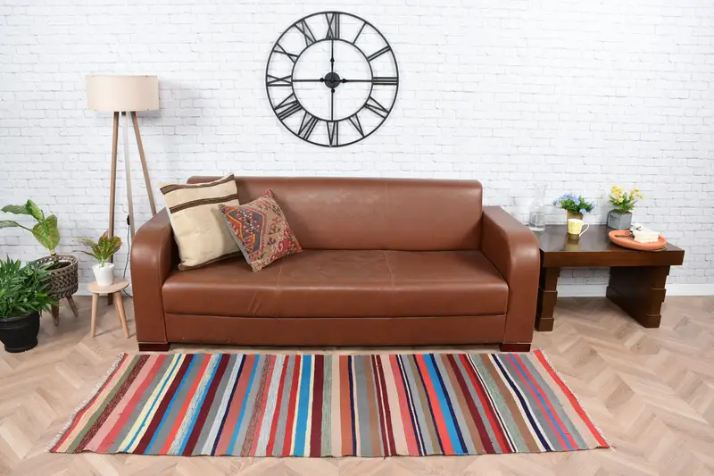 2.6x6.9 ft Kilim Türk Halısı, Mavi Puantiyeli Vintage Halı Yün - 1