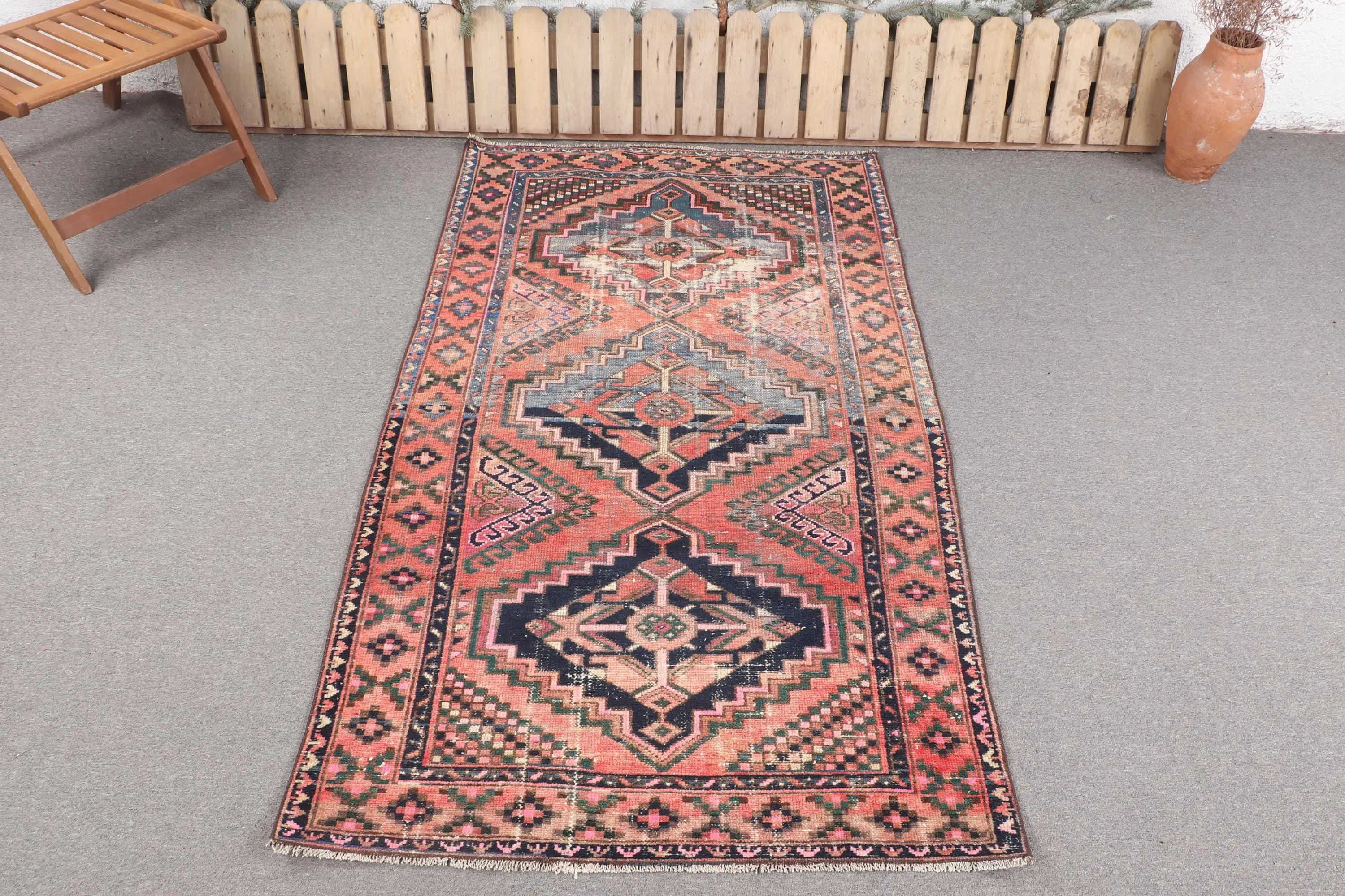 Türk Vintage Vurgulu Halı 3.6x6.5 ft, Kırmızı Yün Halı - 1