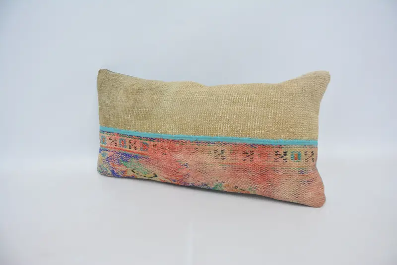 Vintage Kilim Pillow, Neutral Pillow, Kilim Pillow Cover, Pillow Case, 12x24 Red Pillow Case, Antique Pillows, Boho Chic Cushion Case - 4