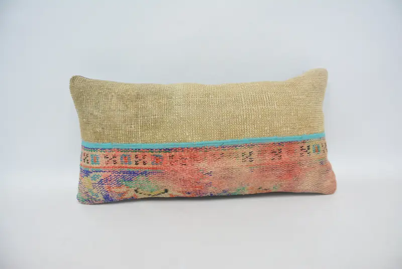 Vintage Kilim Pillow, Neutral Pillow, Kilim Pillow Cover, Pillow Case, 12x24 Red Pillow Case, Antique Pillows, Boho Chic Cushion Case - 1