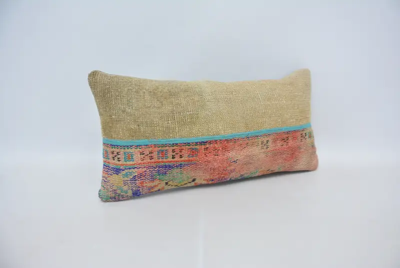 Vintage Kilim Pillow, Neutral Pillow, Kilim Pillow Cover, Pillow Case, 12x24 Red Pillow Case, Antique Pillows, Boho Chic Cushion Case - 3