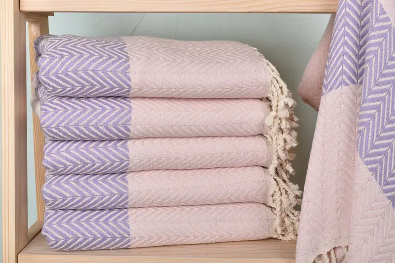 Valentines Day Gift Pink-Lilac Chevron Towel, Organic Cotton/Linen, 40x71 Inches