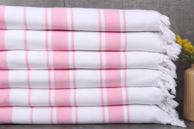 Turkish Towel Beach Pink Striped Terry Bath Towel, Organic Cotton, 36x67 Inches