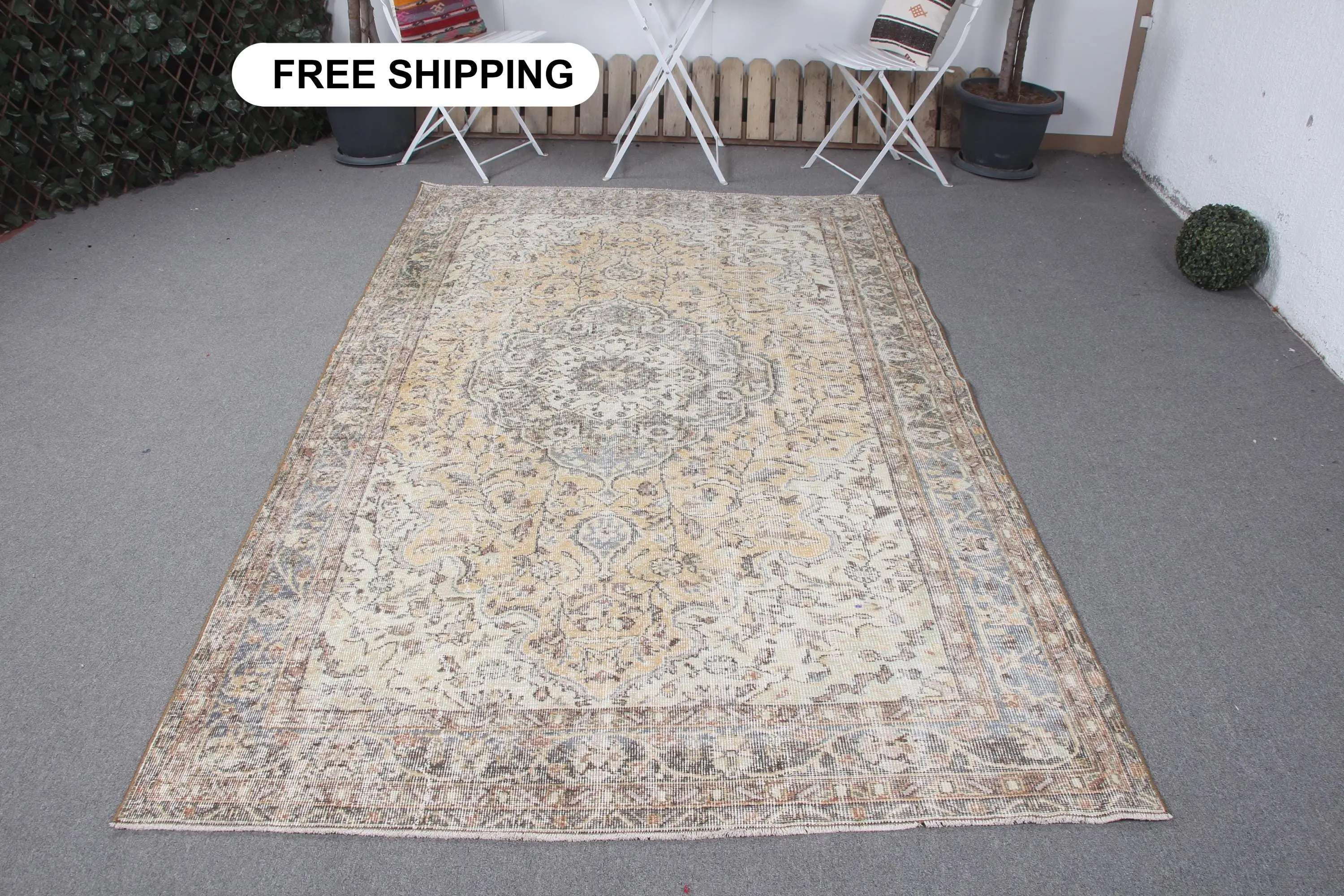 5.2x8.9 ft Vintage Halı, Kahverengi Kareli Türk Halısı Yün - 1