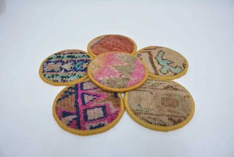 Montaña rusa Kilim azul y naranja, montaña rusa de bebidas Boho única