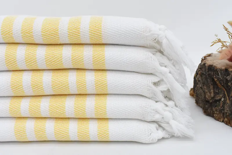 Custom Tea Towel Organic Cotton Mustard Herringbone Hand Towel, 36x24 Inches