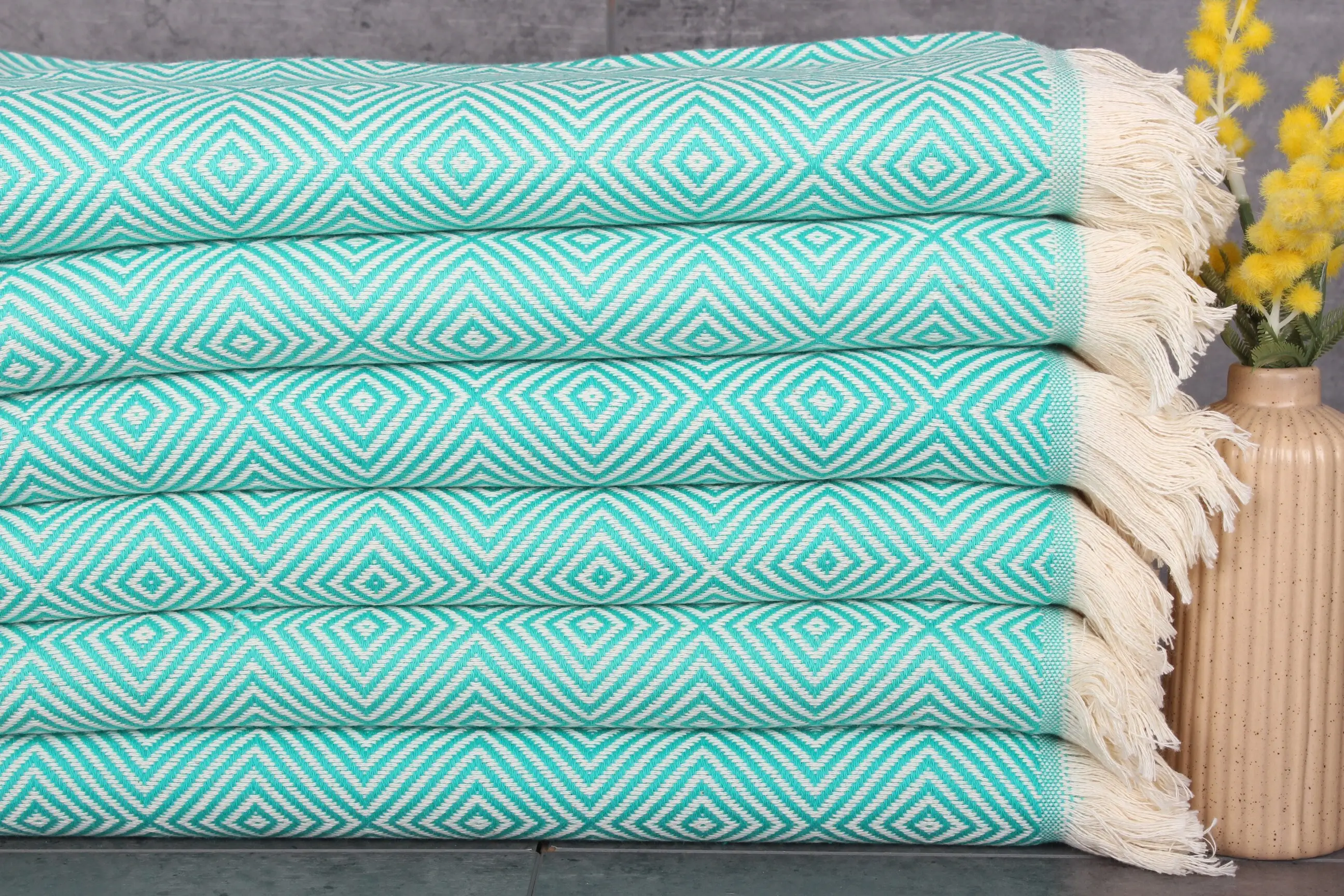 Cotton Tea Towel Benetton Green Diamond Dish Towel, 20x28 Inches - 1