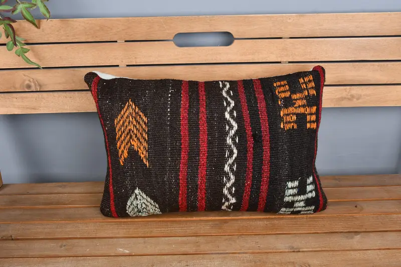 Tribal Cushion, Pillow for Couch, Kilim Pillow Cover, 16x24 Brown Pillow Sham, Pillow Cover, Bohemian Cushion Cushion Cover, Kilim Cushion Sham - 6