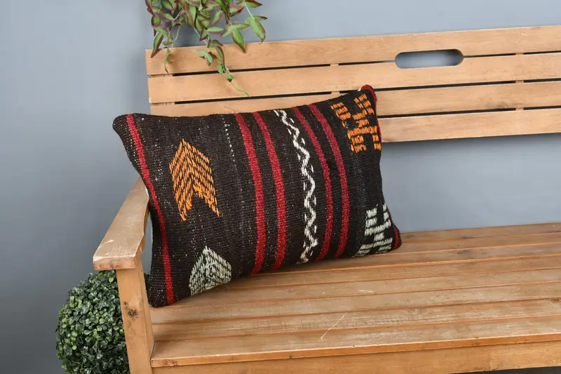 Tribal Cushion, Pillow for Couch, Kilim Pillow Cover, 16x24 Brown Pillow Sham, Pillow Cover, Bohemian Cushion Cushion Cover, Kilim Cushion Sham - 1