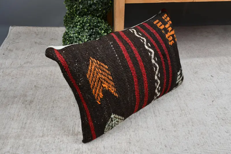Tribal Cushion, Pillow for Couch, Kilim Pillow Cover, 16x24 Brown Pillow Sham, Pillow Cover, Bohemian Cushion Cushion Cover, Kilim Cushion Sham - 7