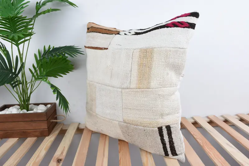 24x24 White Cushion, Vintage Kilim Throw Pillow, Tapestry Pillow, Nautical Throw Cushion Cover, Throw Kilim Pillow, Pillow for Sofa, Cushion - 5