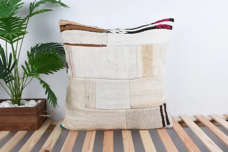24x24 White Cushion, Vintage Kilim Throw Pillow, Tapestry Pillow, Nautical Throw Cushion Cover, Throw Kilim Pillow, Pillow for Sofa, Cushion - 1