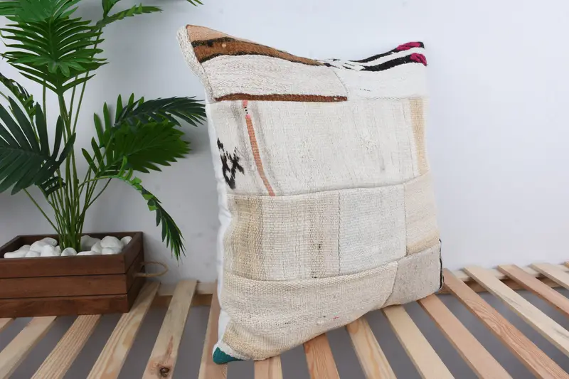 24x24 White Cushion, Vintage Kilim Throw Pillow, Tapestry Pillow, Nautical Throw Cushion Cover, Throw Kilim Pillow, Pillow for Sofa, Cushion - 4