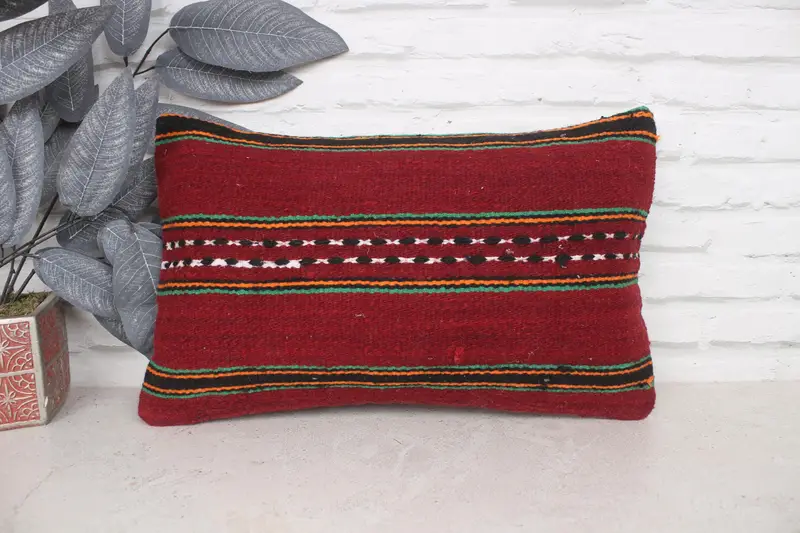 Living Room Throw Pillow, Antique Pillows, 12x20 Red Pillow, Pillow Cover, Christmas Pillow Case, Boho Pillow Sham Cover, Ethnical Kilim Rug Pillow - 1
