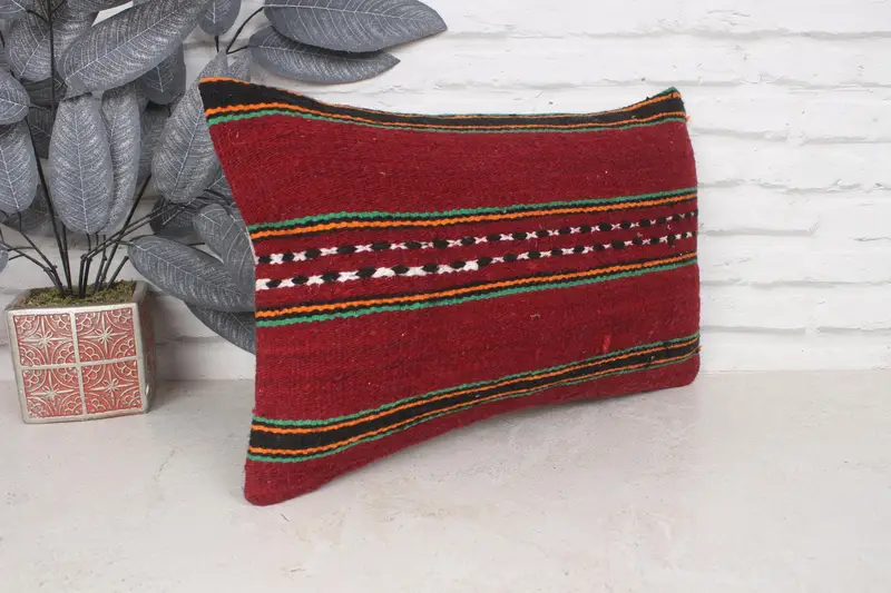 Living Room Throw Pillow, Antique Pillows, 12x20 Red Pillow, Pillow Cover, Christmas Pillow Case, Boho Pillow Sham Cover, Ethnical Kilim Rug Pillow - 3