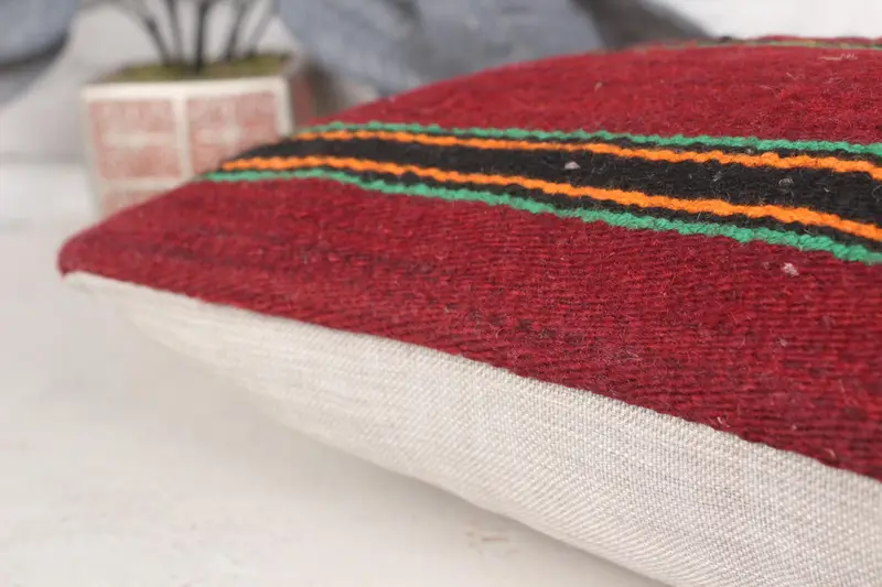 Living Room Throw Pillow, Antique Pillows, 12x20 Red Pillow, Pillow Cover, Christmas Pillow Case, Boho Pillow Sham Cover, Ethnical Kilim Rug Pillow - 7