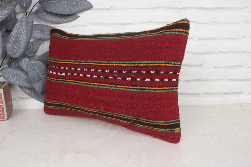 Living Room Throw Pillow, Antique Pillows, 12x20 Red Pillow, Pillow Cover, Christmas Pillow Case, Boho Pillow Sham Cover, Ethnical Kilim Rug Pillow - 4