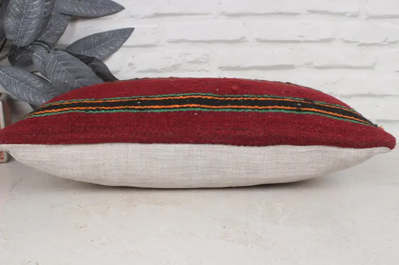 Living Room Throw Pillow, Antique Pillows, 12x20 Red Pillow, Pillow Cover, Christmas Pillow Case, Boho Pillow Sham Cover, Ethnical Kilim Rug Pillow - 5
