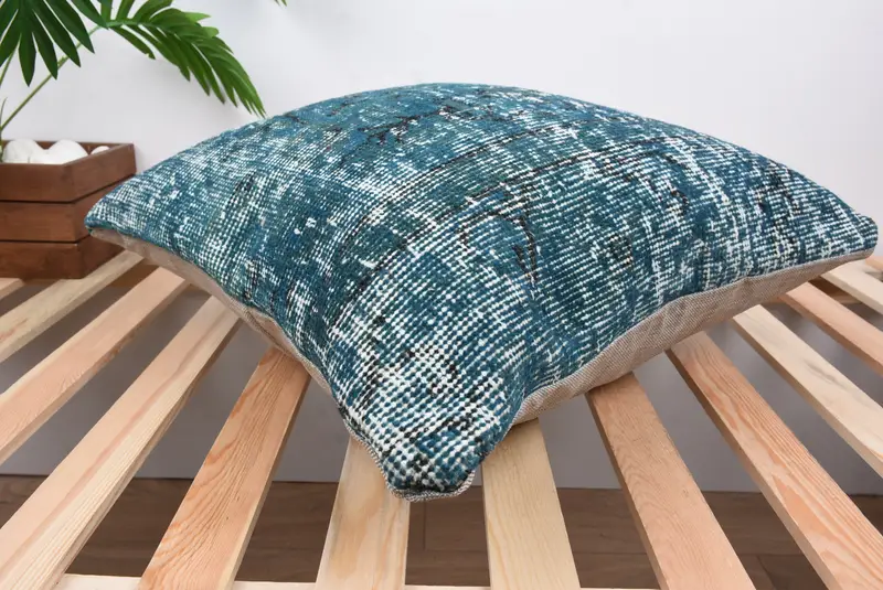 Pillow, Turkish Kilim Pillow, Boho Pillow Sham Cover, Kilim Pillow, 20x20 Blue Cushion Cover, Retro Cushion, Patio Cushion - 6