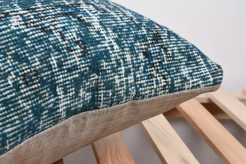 Pillow, Turkish Kilim Pillow, Boho Pillow Sham Cover, Kilim Pillow, 20x20 Blue Cushion Cover, Retro Cushion, Patio Cushion - 7