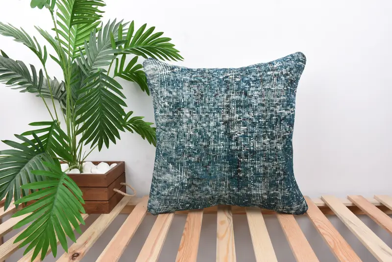 Pillow, Turkish Kilim Pillow, Boho Pillow Sham Cover, Kilim Pillow, 20x20 Blue Cushion Cover, Retro Cushion, Patio Cushion - 1