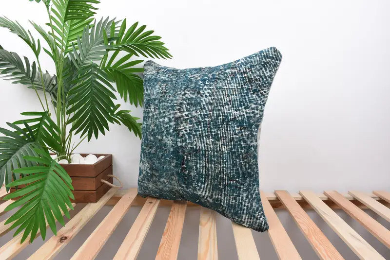 Pillow, Turkish Kilim Pillow, Boho Pillow Sham Cover, Kilim Pillow, 20x20 Blue Cushion Cover, Retro Cushion, Patio Cushion - 5