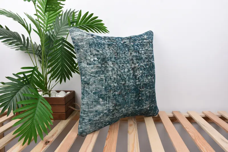 Pillow, Turkish Kilim Pillow, Boho Pillow Sham Cover, Kilim Pillow, 20x20 Blue Cushion Cover, Retro Cushion, Patio Cushion - 4