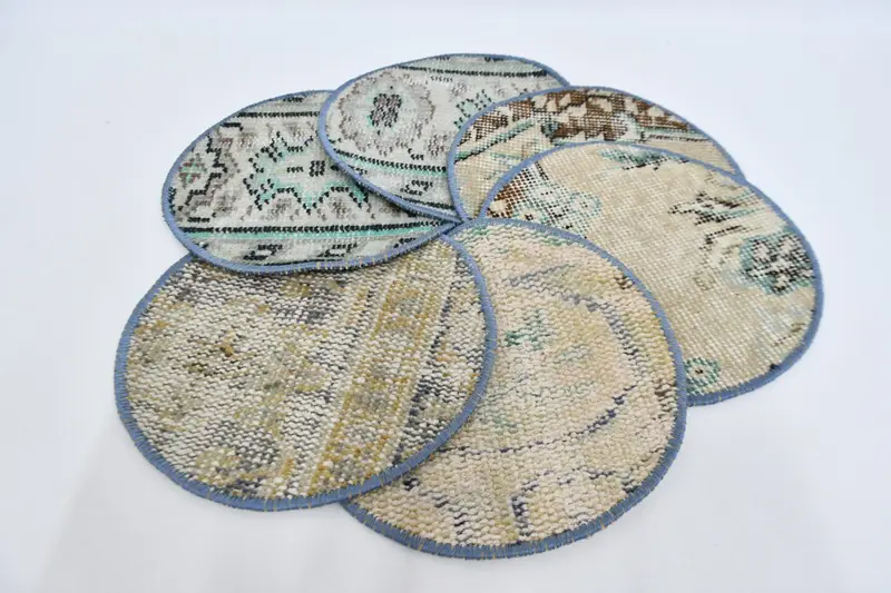 Bohemian Beige & Gray Circle Placemats, Cotton Wool Art Deco Placemats