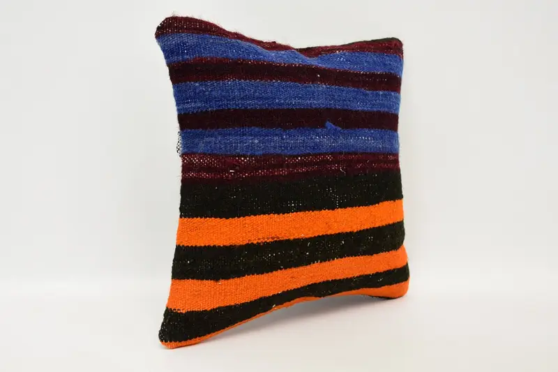 One Of A Kind Pillow Case, Pillow Case, Boho Pillow, Throw Kilim Pillow, Indoor Cushion, 12x12 Orange Cushion Cover, Pillow for Couch - 3