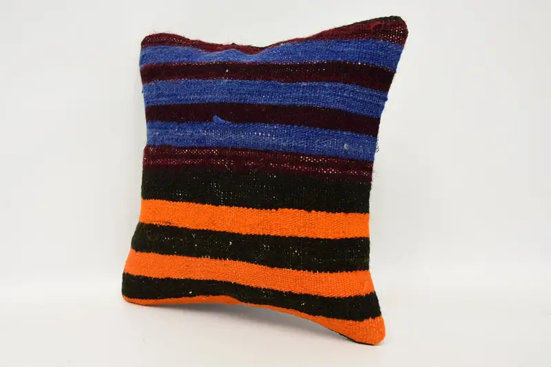 One Of A Kind Pillow Case, Pillow Case, Boho Pillow, Throw Kilim Pillow, Indoor Cushion, 12x12 Orange Cushion Cover, Pillow for Couch - 4