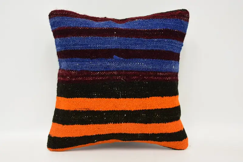 One Of A Kind Pillow Case, Pillow Case, Boho Pillow, Throw Kilim Pillow, Indoor Cushion, 12x12 Orange Cushion Cover, Pillow for Couch - 1
