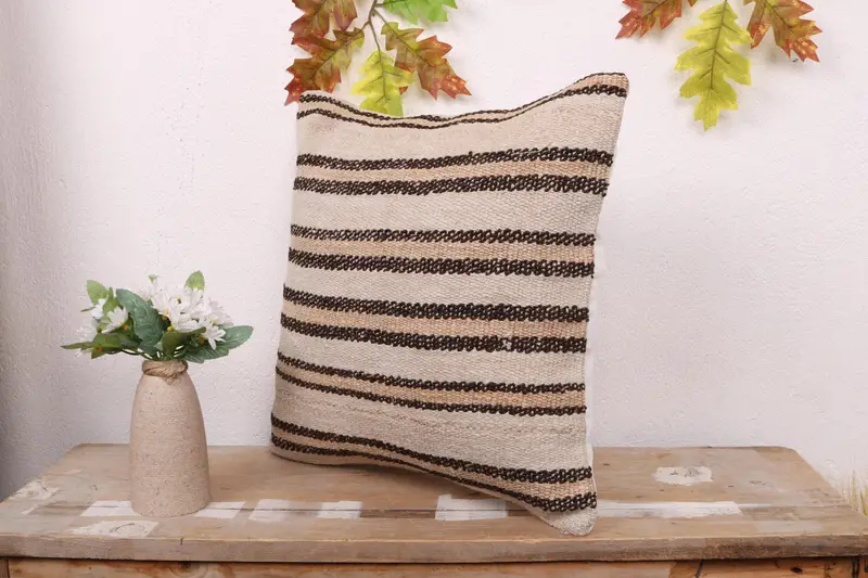 One Of A Kind Pillow Sham, Meditation Pillow, 16x16 White Pillow Case, Handmade Kilim Cushion, Cushion, Home Decor Pillow, Antique Pillows - 4
