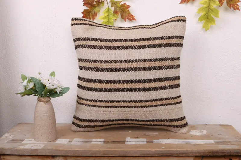One Of A Kind Pillow Sham, Meditation Pillow, 16x16 White Pillow Case, Handmade Kilim Cushion, Cushion, Home Decor Pillow, Antique Pillows - 1
