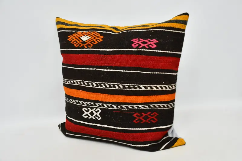 Vintage Kilim Pillow, Colorful Cushion Cover, Cushion Case, 32x32 Red Cushion, Vintage Pillow, Turkish Pillow, Retro Throw Pillow - 4