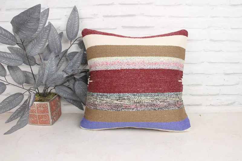 Nomadic Pillow Sham, Throw Kilim Pillow, Gift Pillow, Turkish Kilim Pillow, Pillow Sham, 18x18 Brown Cushion Cover, Custom Pillow Sham - 1