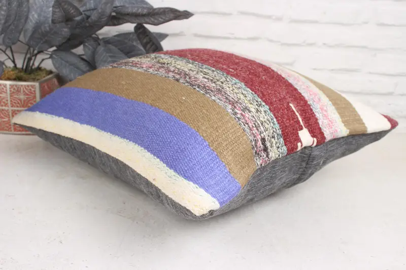 Nomadic Pillow Sham, Throw Kilim Pillow, Gift Pillow, Turkish Kilim Pillow, Pillow Sham, 18x18 Brown Cushion Cover, Custom Pillow Sham - 6