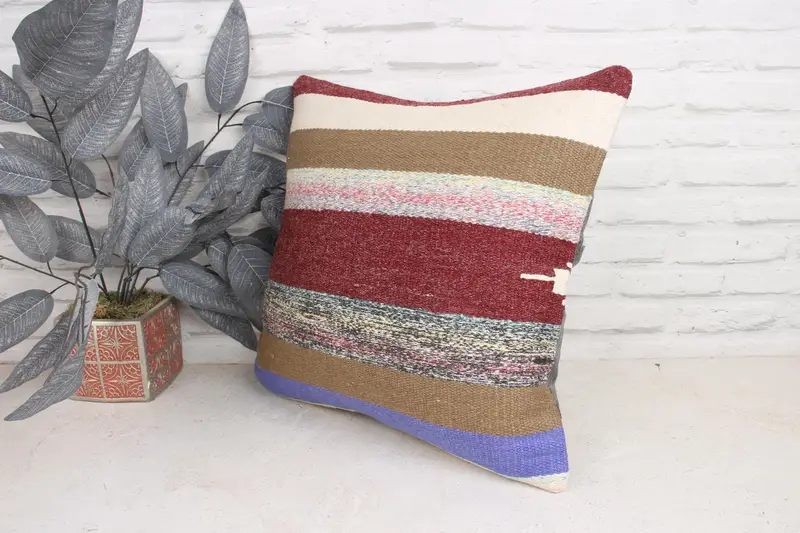 Nomadic Pillow Sham, Throw Kilim Pillow, Gift Pillow, Turkish Kilim Pillow, Pillow Sham, 18x18 Brown Cushion Cover, Custom Pillow Sham - 4