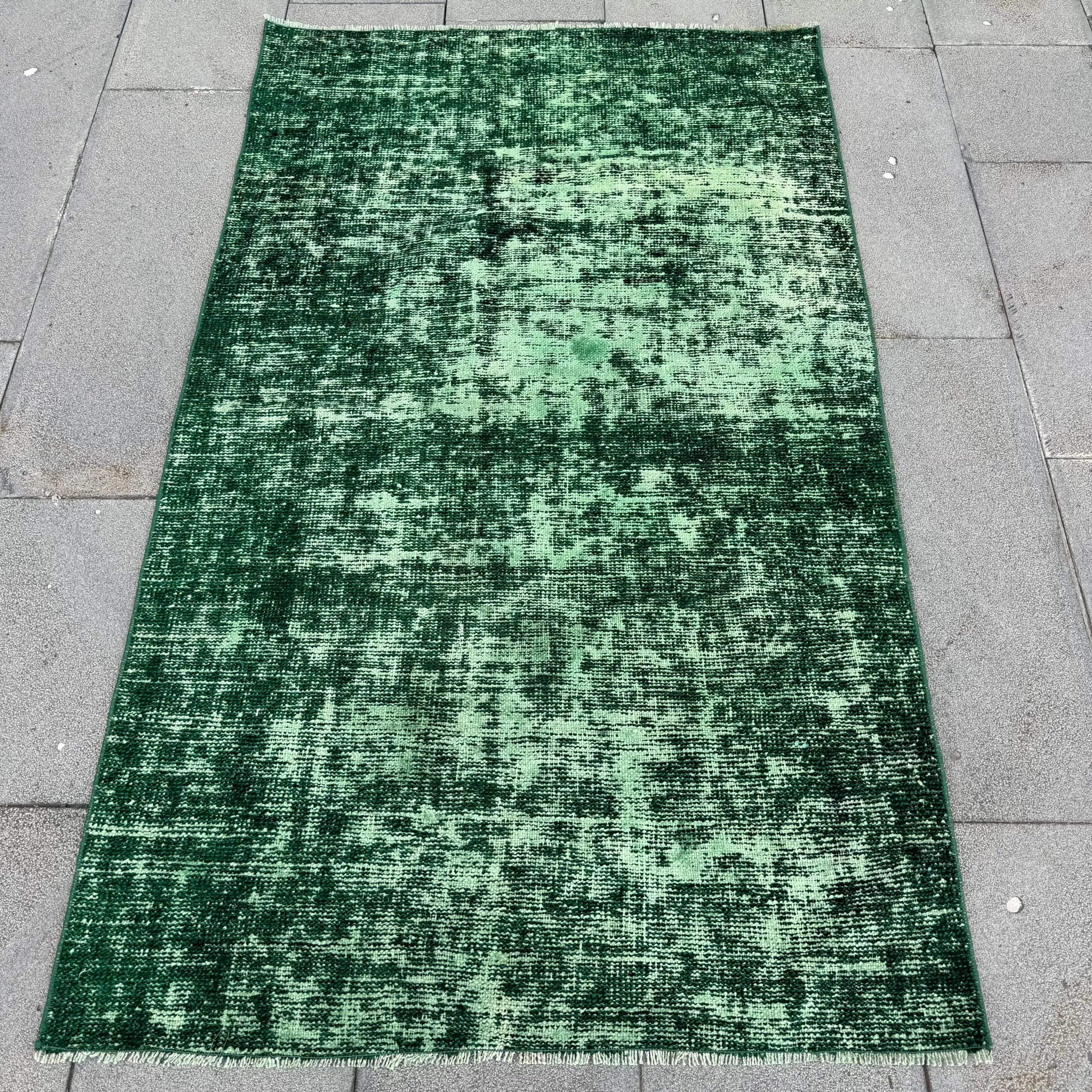 Türk Vintage Vurgulu Halı 3.3x5.6 ft, Yeşil Siyah Oryantal Yün Halı - 1