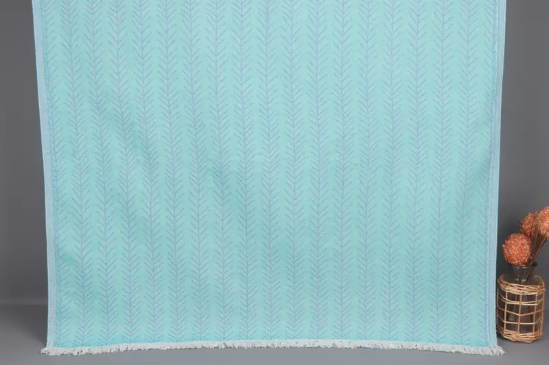 Özel İşlemeli Çiçek Plaj Havlusu, Turkuaz-Saks Mavi, 36x71 İnç