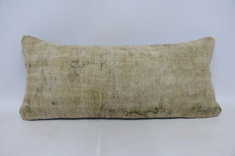 Turkish Wool Pillow Cover, Antique 16x36 inch Beige Pillow - 1